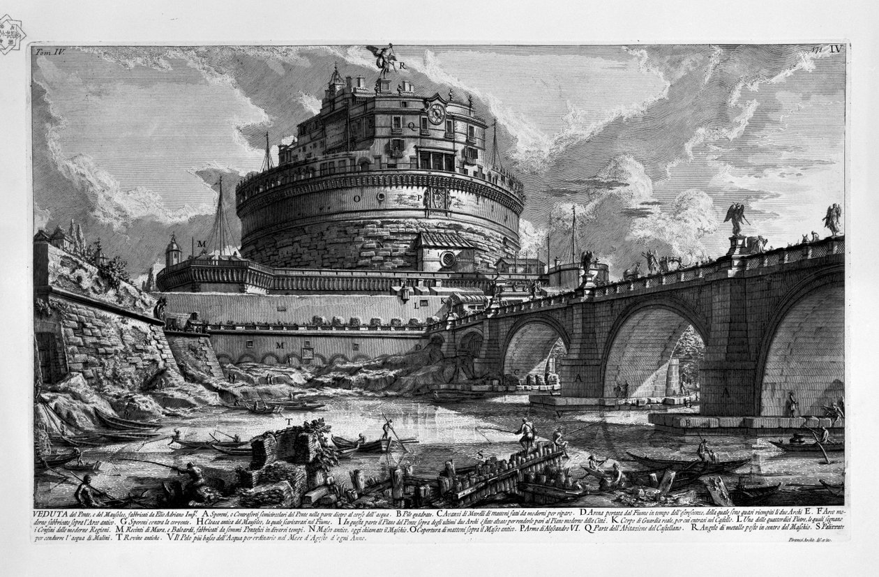 Mauzoleum Hadriána od Giovanni Battista Piranesi