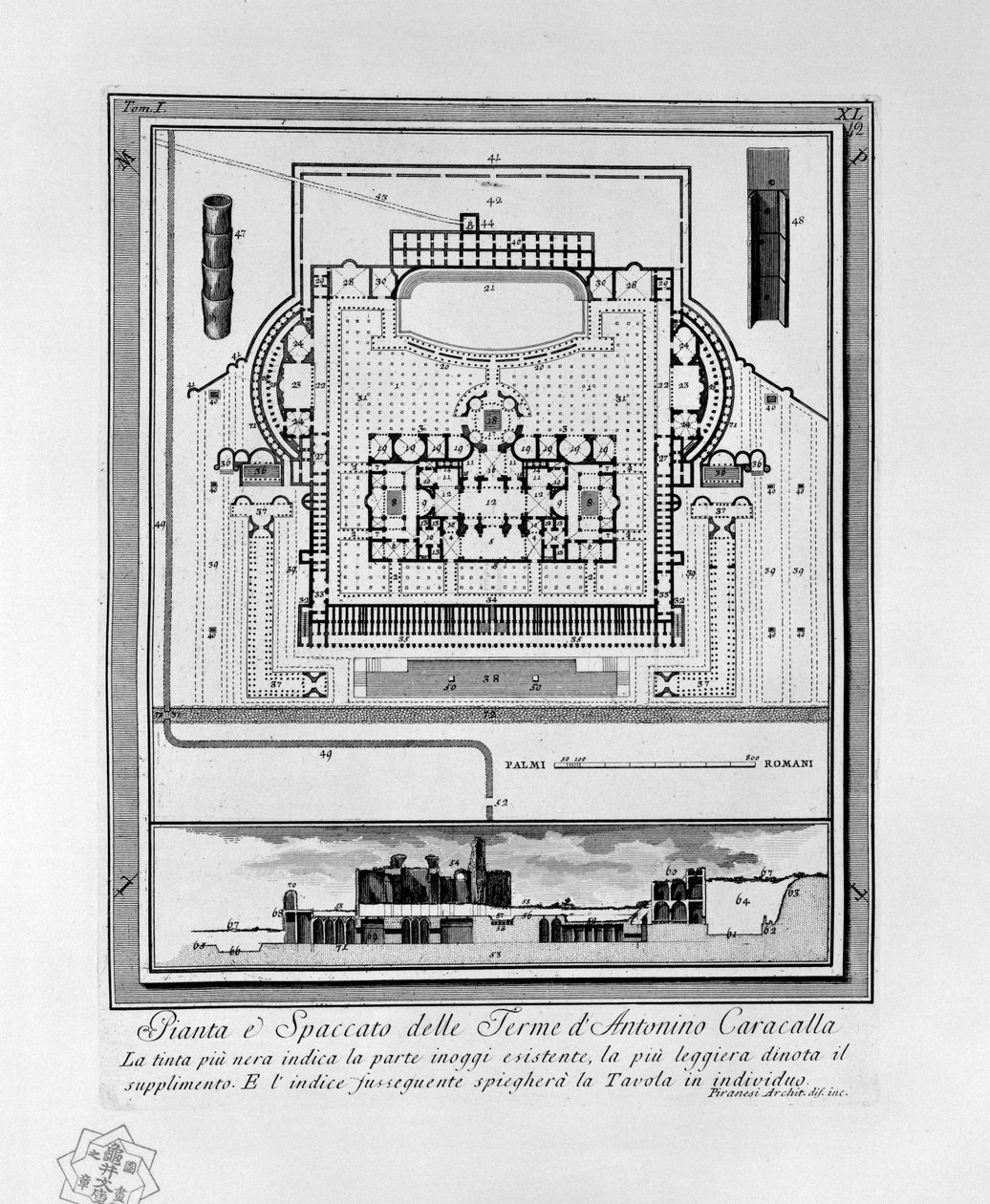 Plán lázní Caracalla (Řím) od Giovanni Battista Piranesi