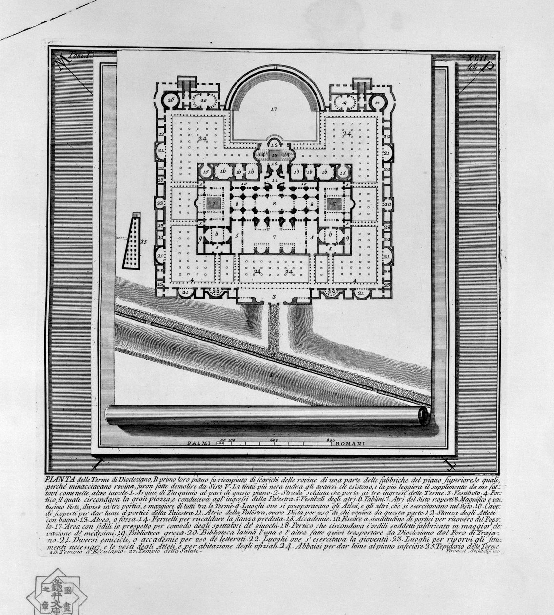Plán Diokleciánových lázní (Řím) od Giovanni Battista Piranesi
