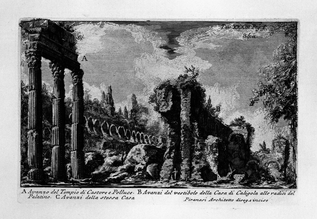 Chrám Castor a Pollux, Řím od Giovanni Battista Piranesi