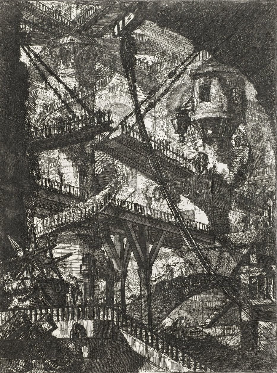 Padací most, deska VII ze série Carceri dInvenzione od Giovanni Battista Piranesi