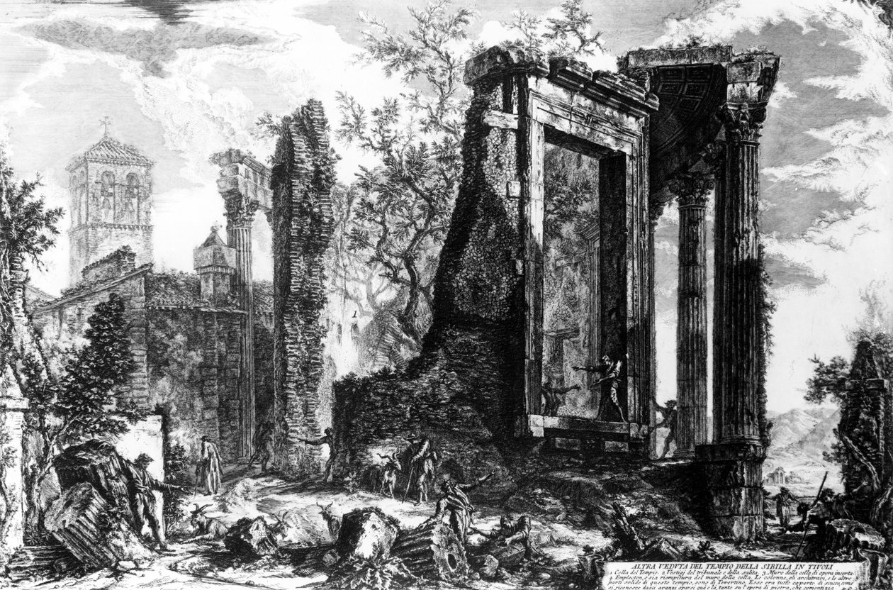 Chrám Sibyly, Tivoli, ze série Pohledy na Řím, kolem roku 1760 od Giovanni Battista Piranesi