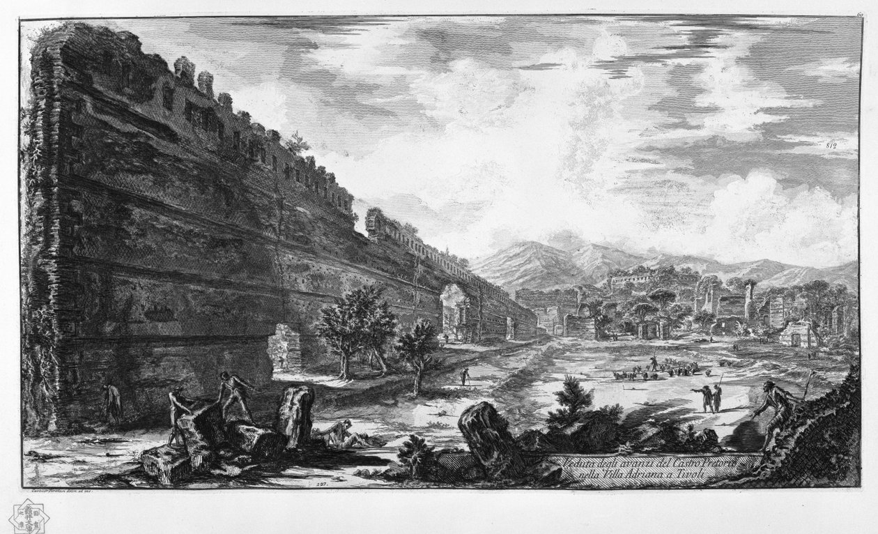 Pohled na pozůstatky Castra Pretoria ve vile Adriana v Tivoli od Giovanni Battista Piranesi