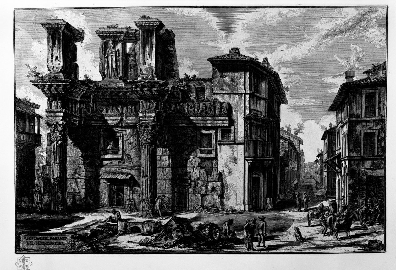 Pohled na pozůstatky fóra Nerva od Giovanni Battista Piranesi