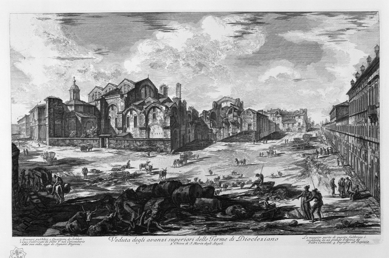 Pohled na horní zbytky Diokleciánových lázní od Giovanni Battista Piranesi