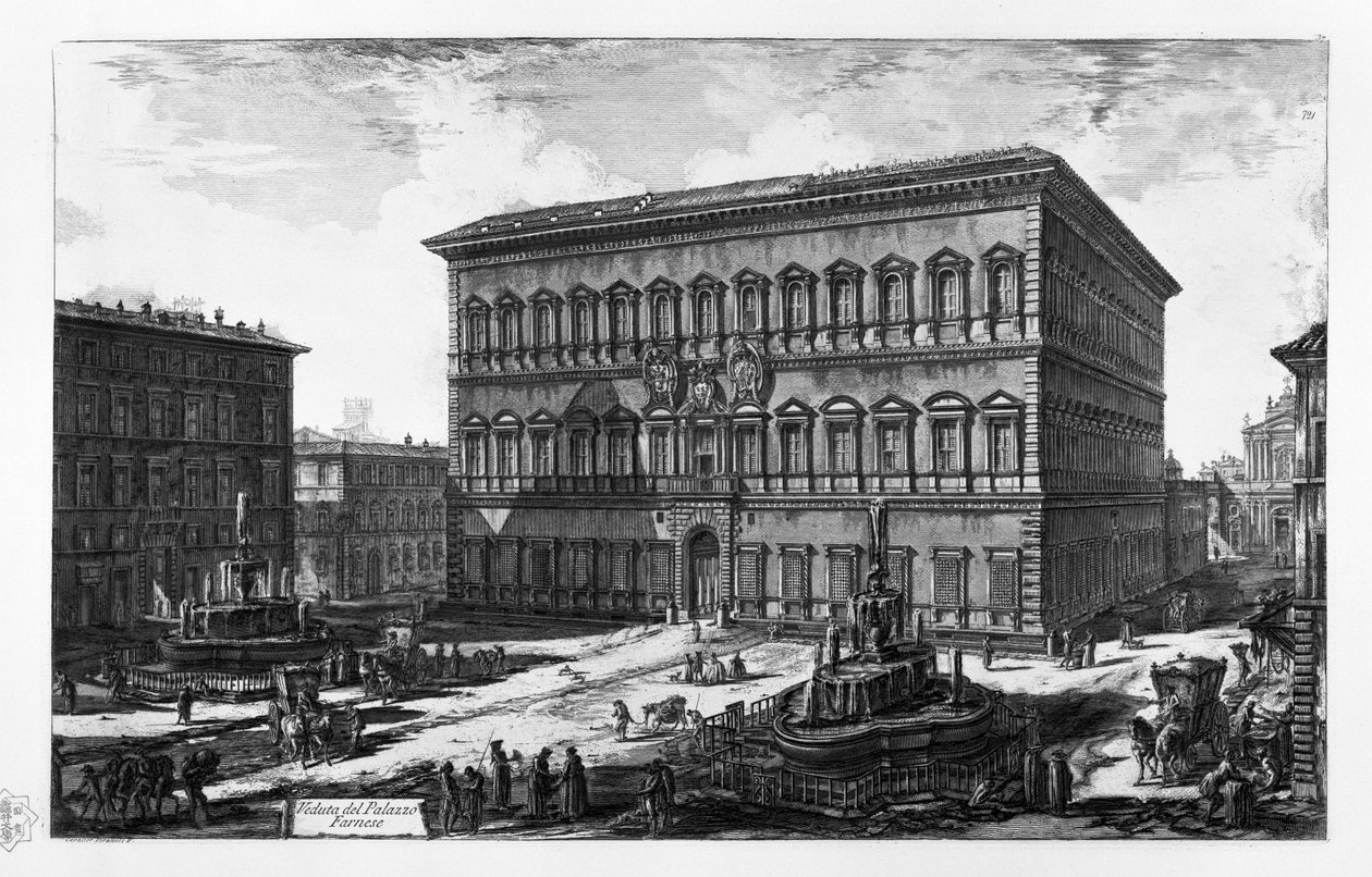 Pohled na Palazzo Farnese od Giovanni Battista Piranesi