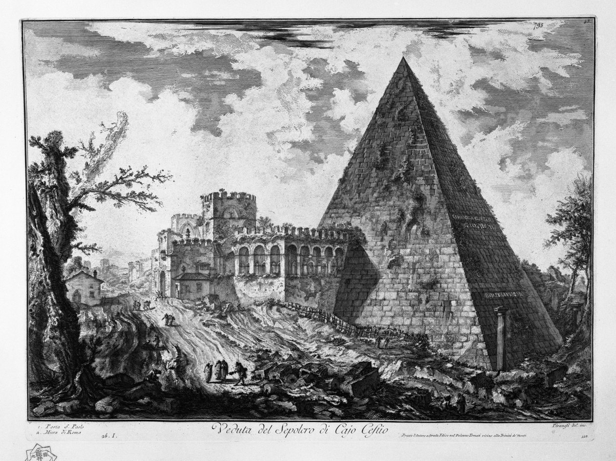 Pohled na hrob Cajo Cestio od Giovanni Battista Piranesi