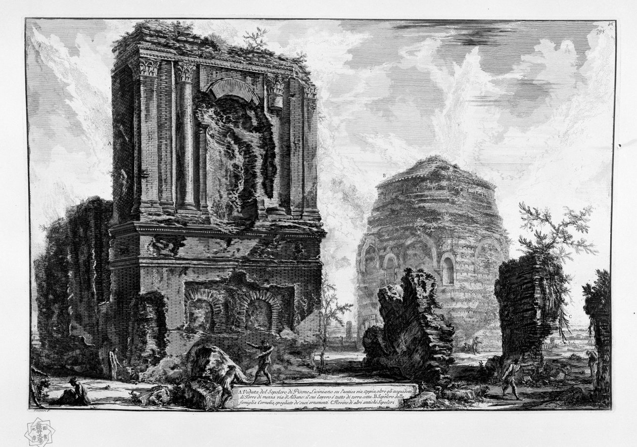 Pohled na hrobku Pisone Liciniana na starověké Via Appia od Giovanni Battista Piranesi