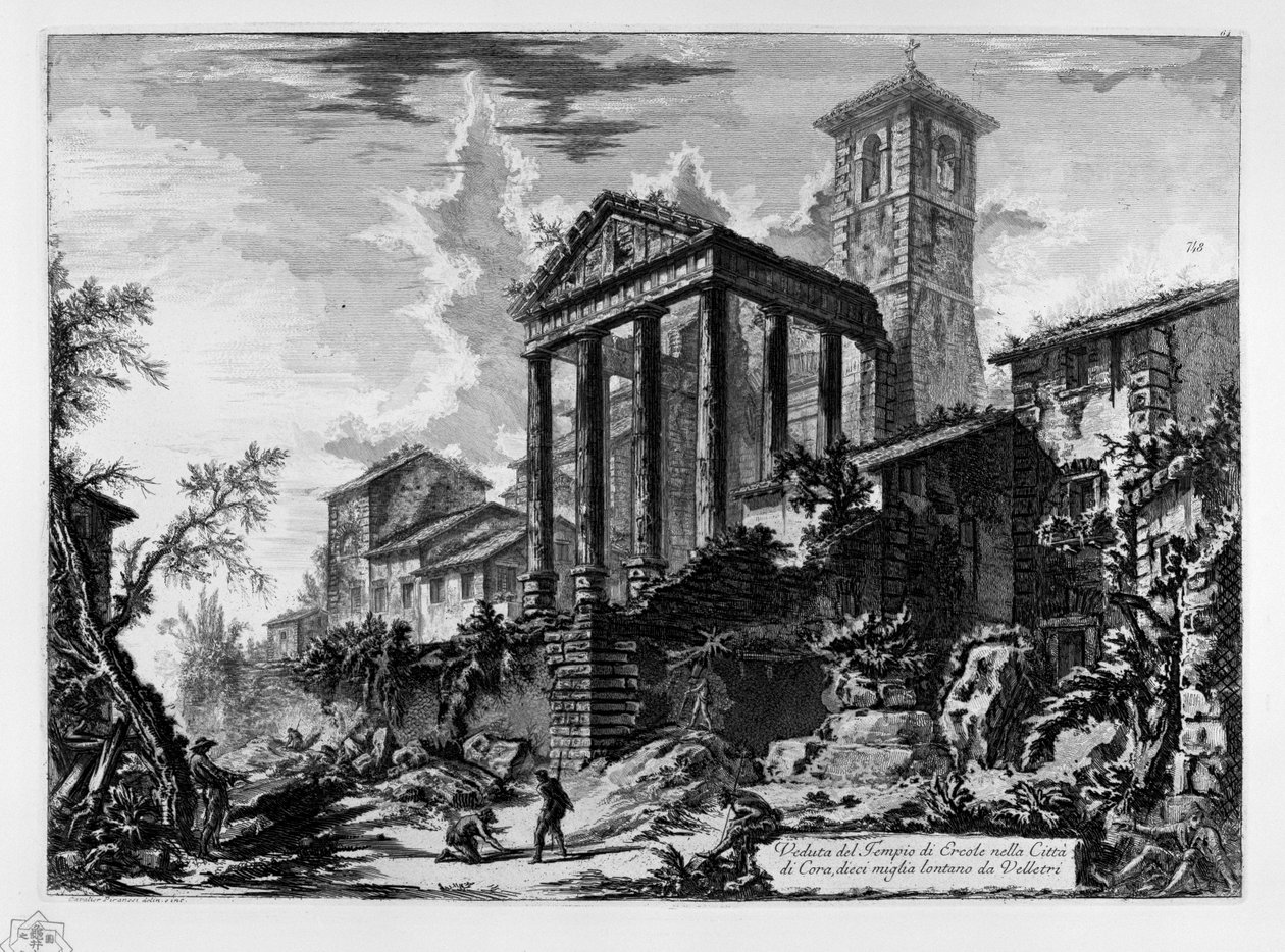 Pohled na Herkulesův chrám ve městě Cora, deset mil od Velletri od Giovanni Battista Piranesi