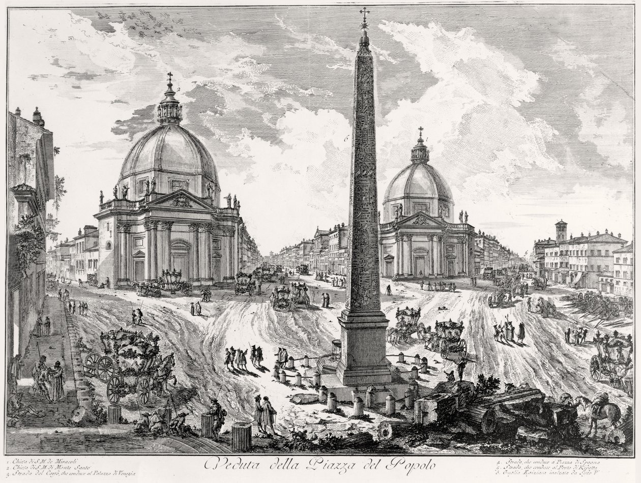Pohled na náměstí Piazza del Popolo, cca 1750 od Giovanni Battista Piranesi