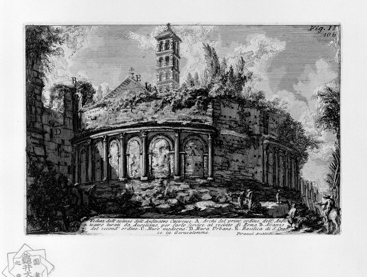 Pohled na pozůstatky amfiteátru Castrense od Giovanni Battista Piranesi