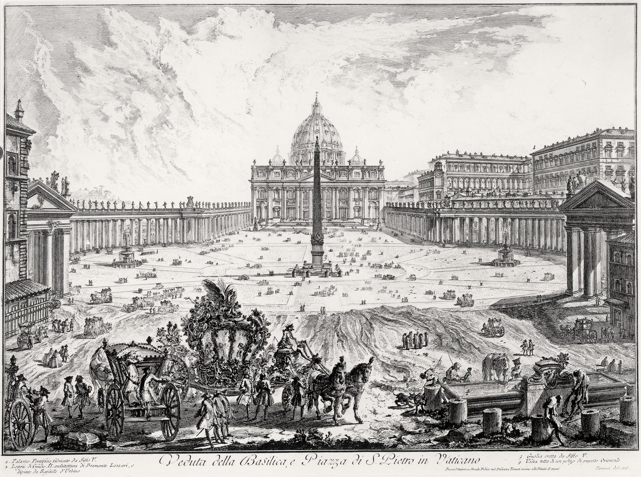 Pohled na baziliku svatého Petra a náměstí Piazza ze série Pohledy na Řím, kolem roku 1760 od Giovanni Battista Piranesi