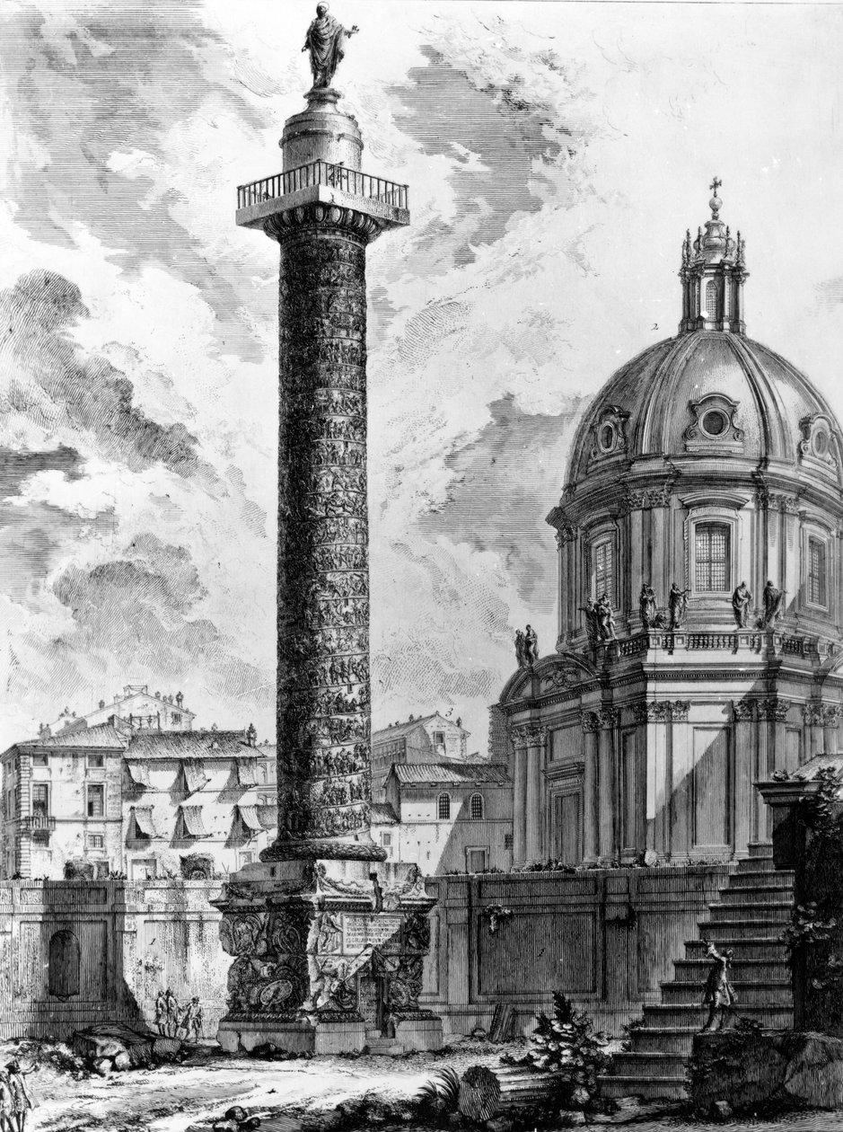 Pohled na Trajánův sloup a kostel SS Nome di Maria, ze série „Pohledy na Řím“, kolem roku 1760 (lept) od Giovanni Battista Piranesi