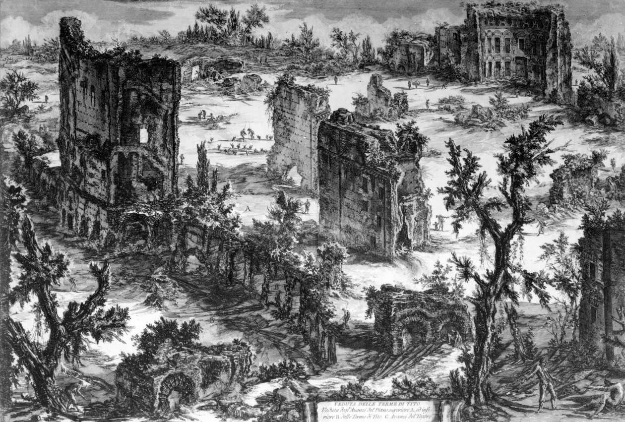 Pohled na Trajanovy lázně, ze série Pohledy na Řím, kolem roku 1760 od Giovanni Battista Piranesi