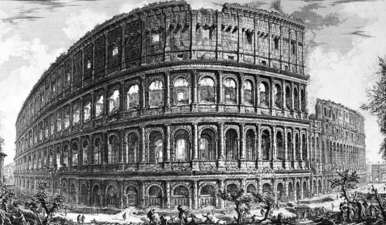 Pohled na Koloseum ze série „Pohledy na Řím“, kolem roku 1760 od Giovanni Battista Piranesi