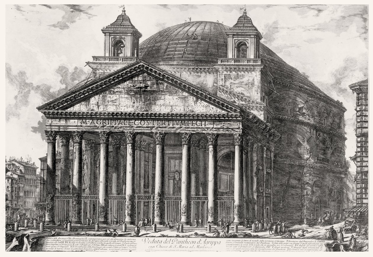 Pohled na Pantheon, ze série „Pohledy na Řím“, kolem roku 1760 od Giovanni Battista Piranesi