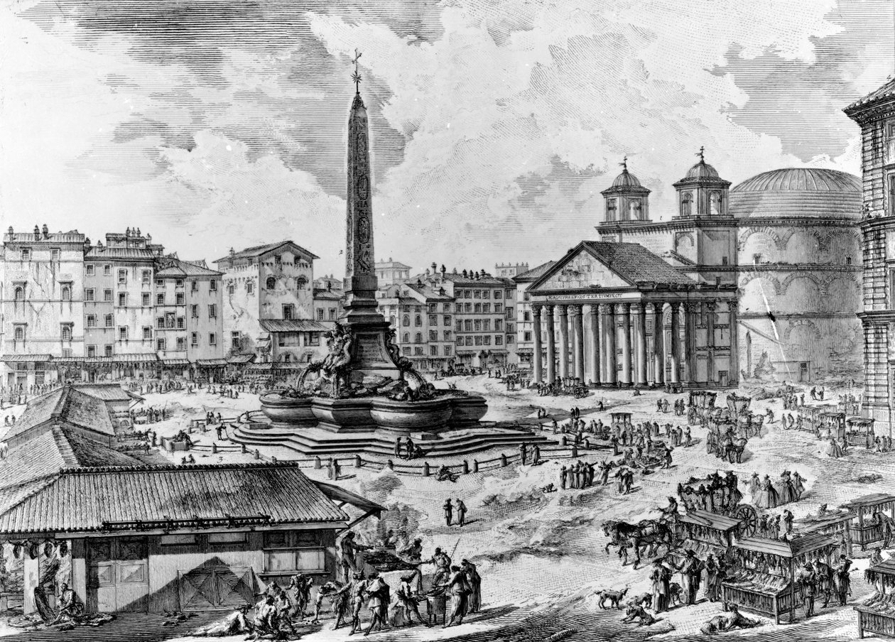 Pohled na náměstí Piazza della Rotonda, ze série Pohledy na Řím, kolem roku 1760 (lept) od Giovanni Battista Piranesi