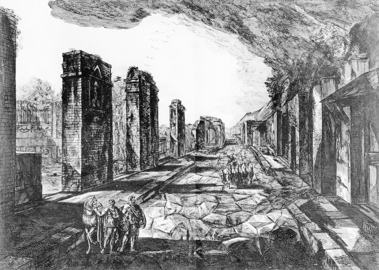 Pohled na pompejskou krčmu s nápisem Priapus Shop, z „Antiquites de Pompeia“ od G.B. Piranesi, vyryl Francesco Piranesi (1758-1810) 1804 od Giovanni Battista Piranesi
