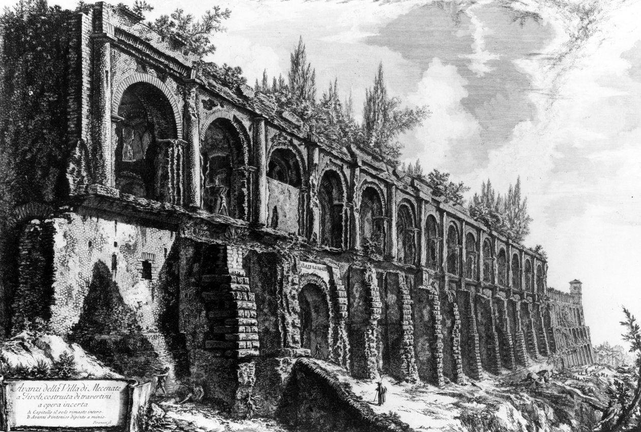 Pohled na vilu Maecenas v Tivoli, ze série "Pohledy na Řím", cca 1760 od Giovanni Battista Piranesi
