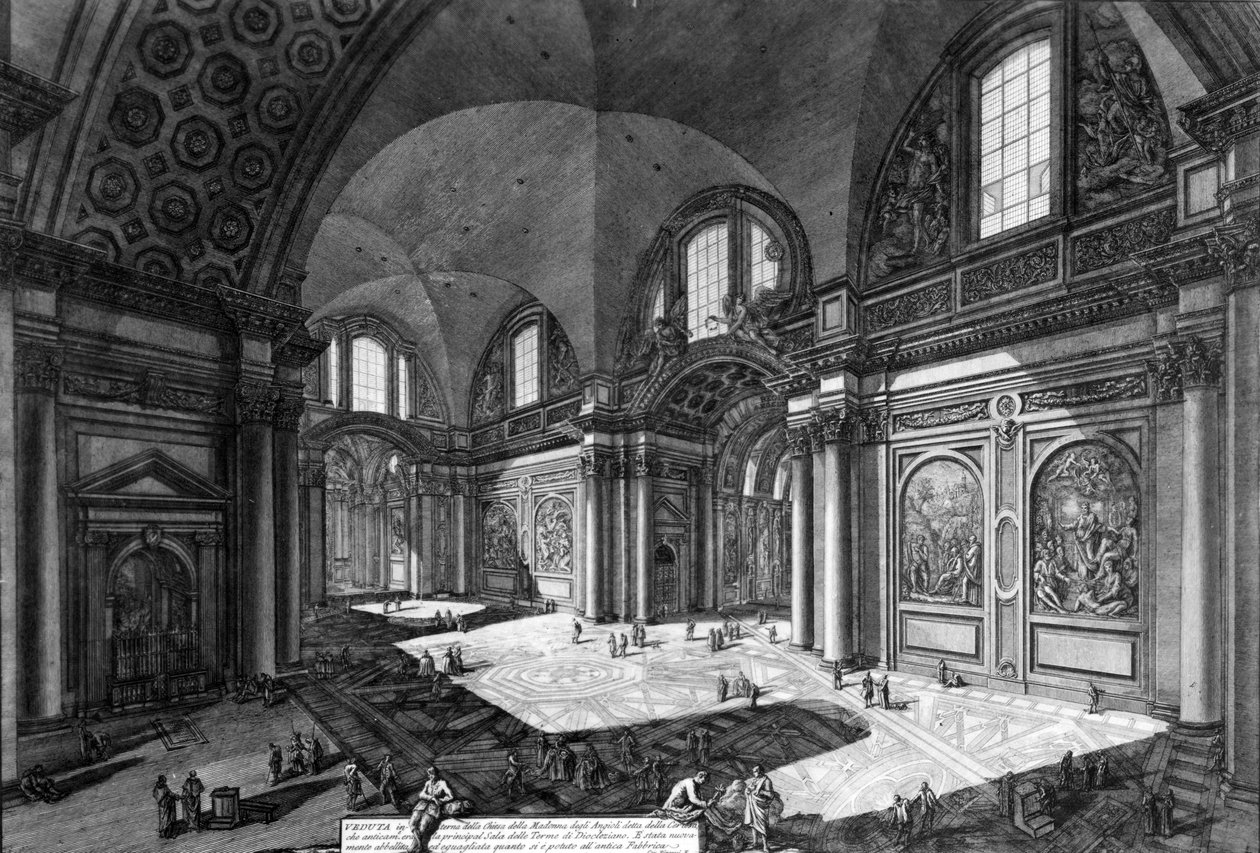 Pohled do interiéru Santa Maria degli Angeli e dei Martiri, ze série 