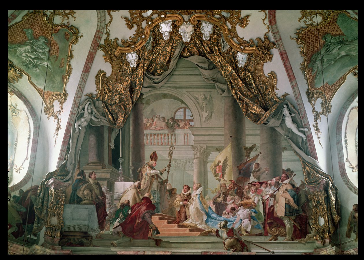 Sňatek Fridricha I. (asi 1123-90) Barbarossy a Beatrice I. (1145-84) Burgundských v roce 1156 od Giovanni Battista Tiepolo