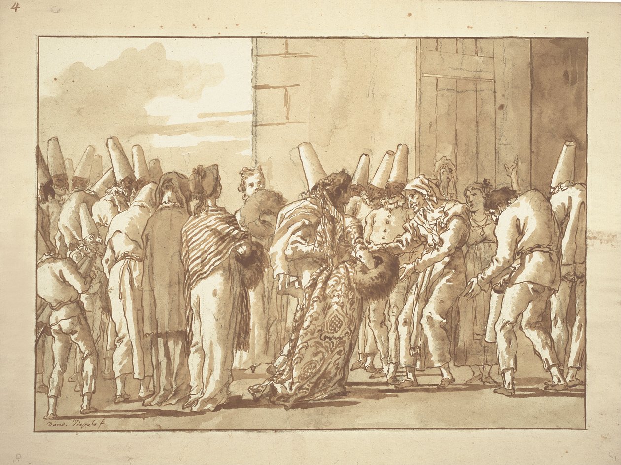 Otec Punchinellos přináší svou nevěstu domů od Giovanni Battista Tiepolo