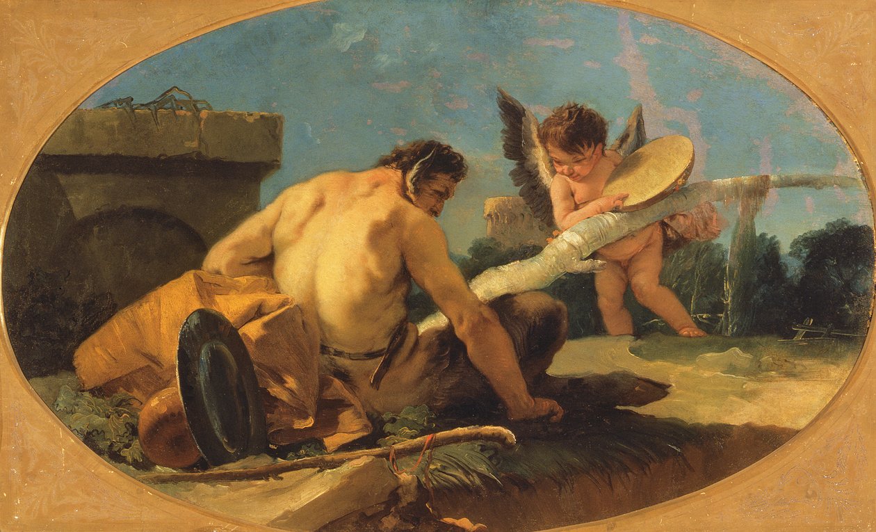 Satyr a Putto s tamburínou od Giovanni Battista Tiepolo