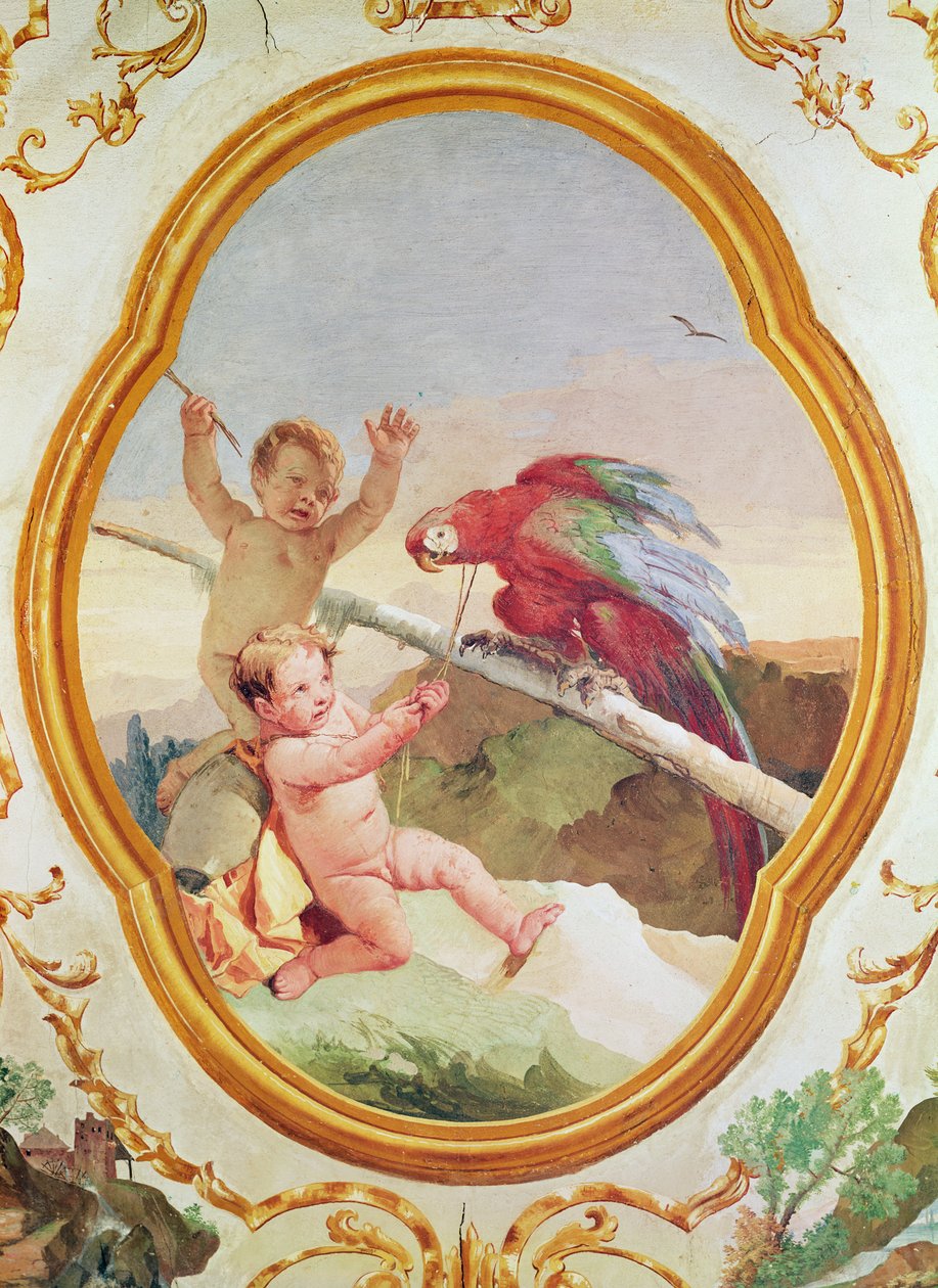 Dva putti si hrají s papouškem od Giovanni Battista Tiepolo