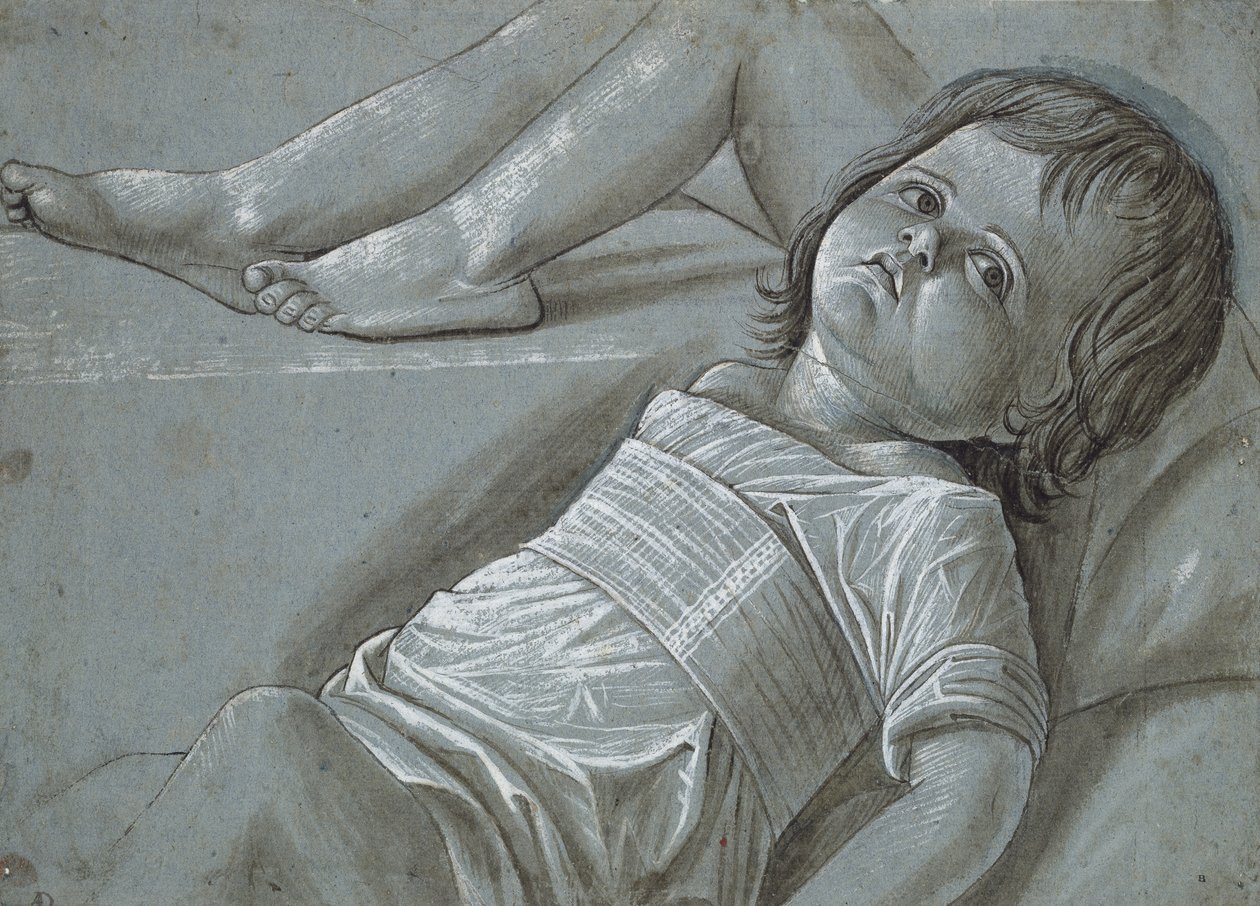 Studie k ležící postavě Jezulátka (kresba štětcem na papíře) od Giovanni Bellini