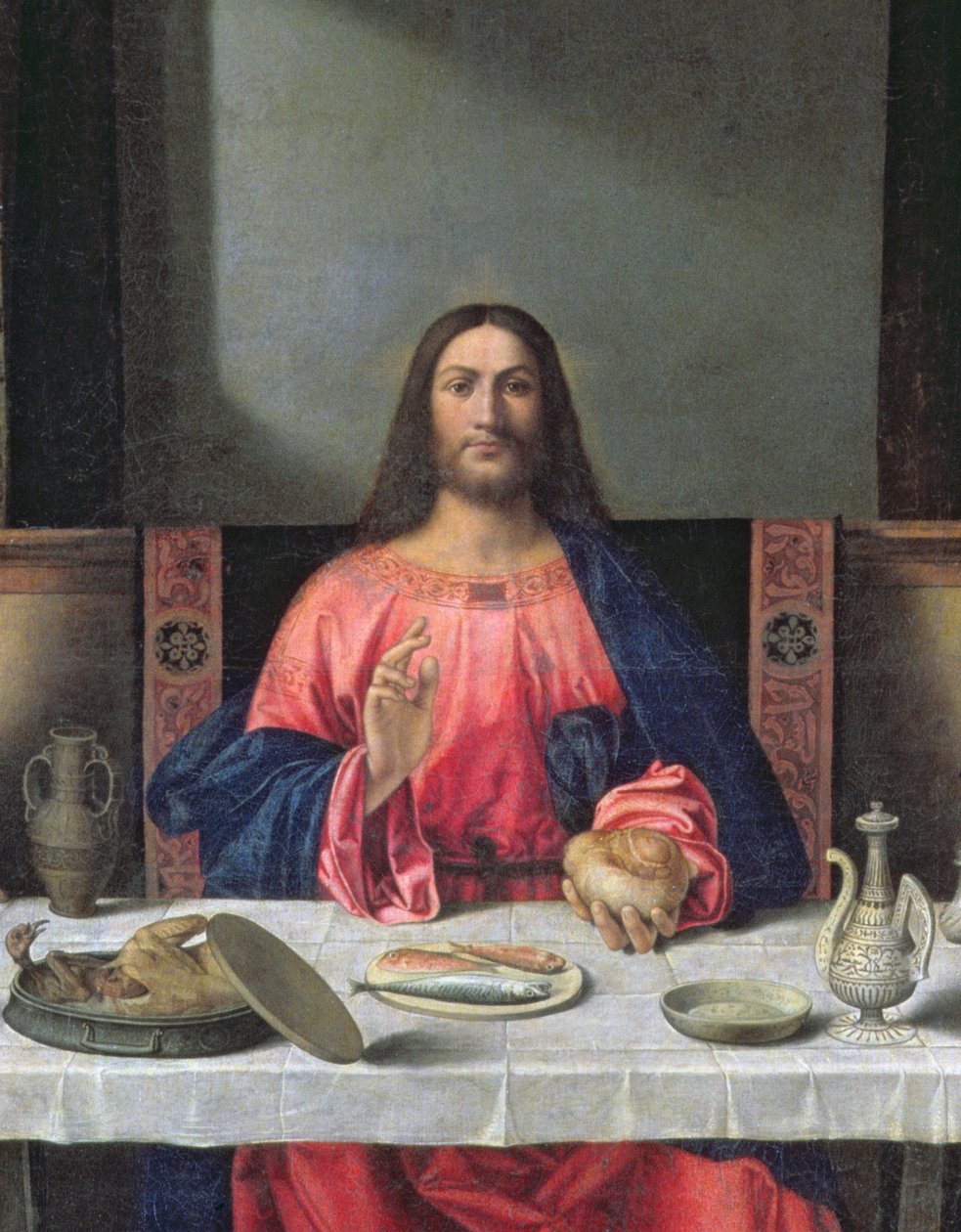 Večeře v Emauzích olej na detailu panelu 97010 od Giovanni Bellini