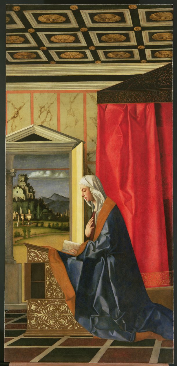 Panna Maria, z diptychu Zvěstování (restaurování po roce 1998) od Giovanni Bellini