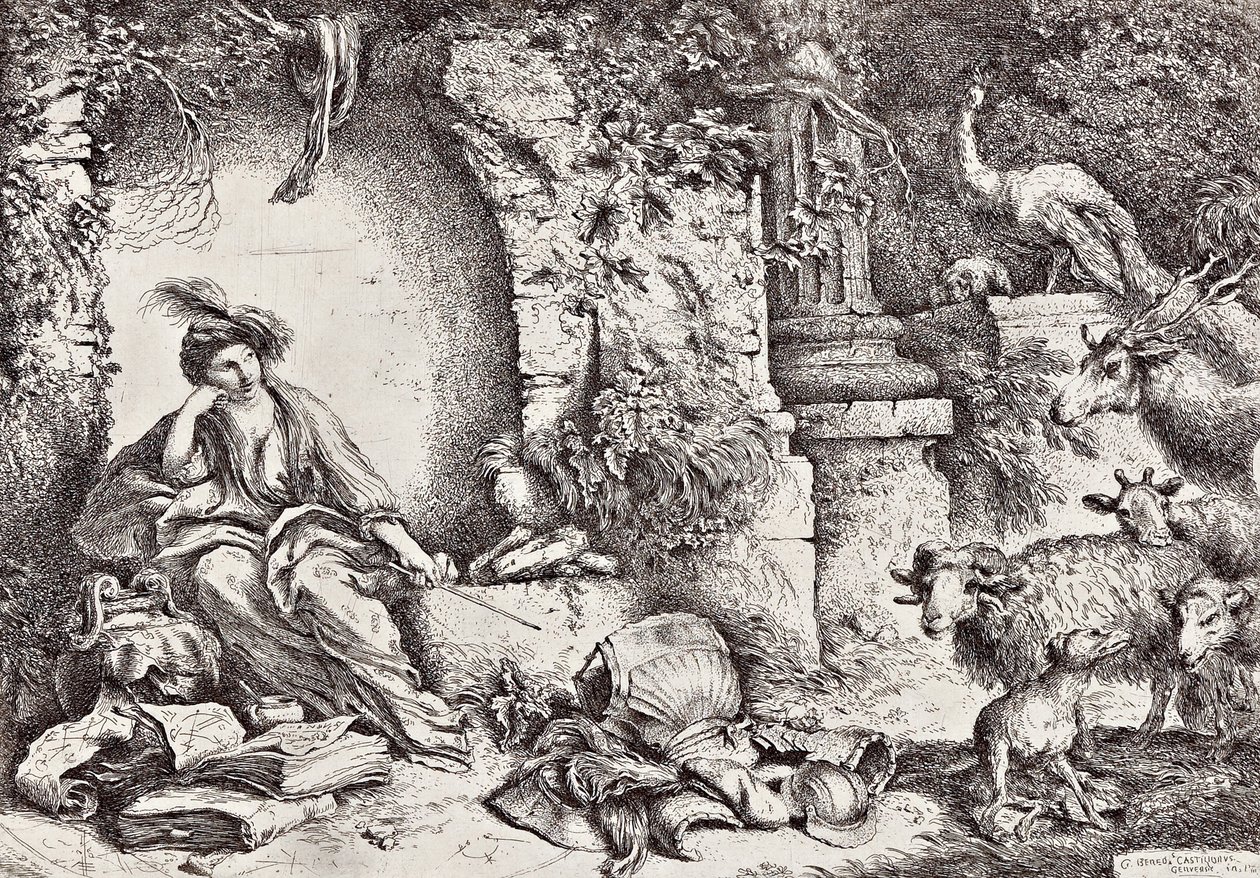 Circe se společníky Ulysses se změnil ve zvířata od Giovanni Benedetto Castiglione