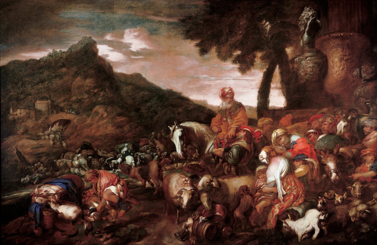 Cesta rodiny Abrahámovy od Giovanni Benedetto Castiglione
