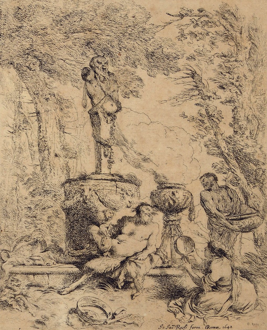 Pastorační scéna, Faun a pastýřka nebo Svátek před oltářem božího konci od Giovanni Benedetto Castiglione