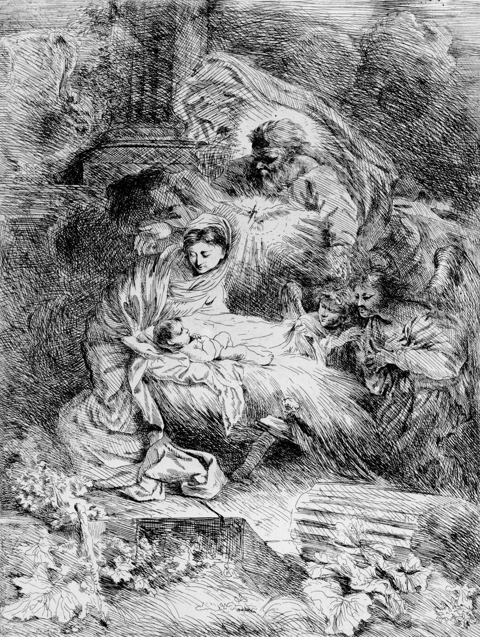 Narození Páně, kolem roku 1645 (lept) od Giovanni Benedetto Castiglione