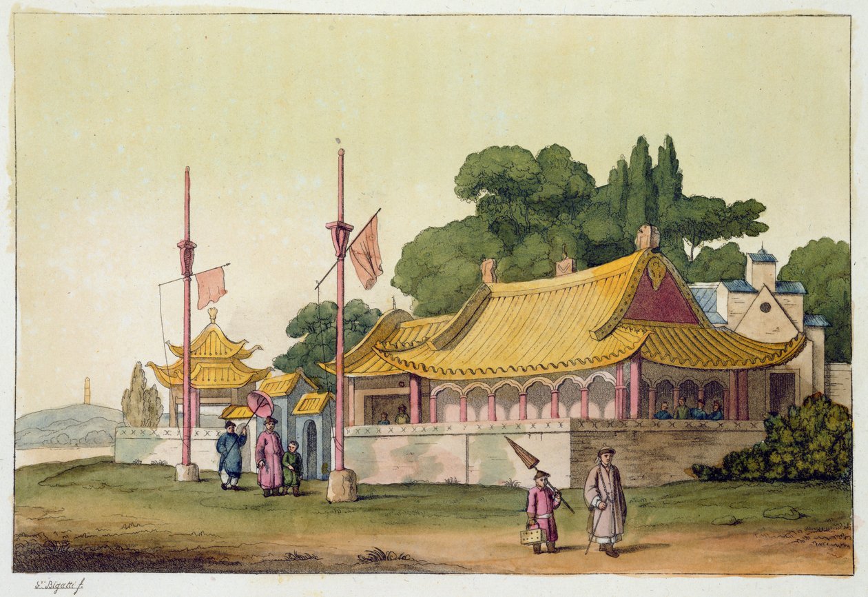 Císařský palác, Tokio, deska 54 z knihy "Le Costume Ancien et Moderne" od Julese Ferraria, vydané asi ve 20.-30. letech 19. století. od Giovanni Bigatti