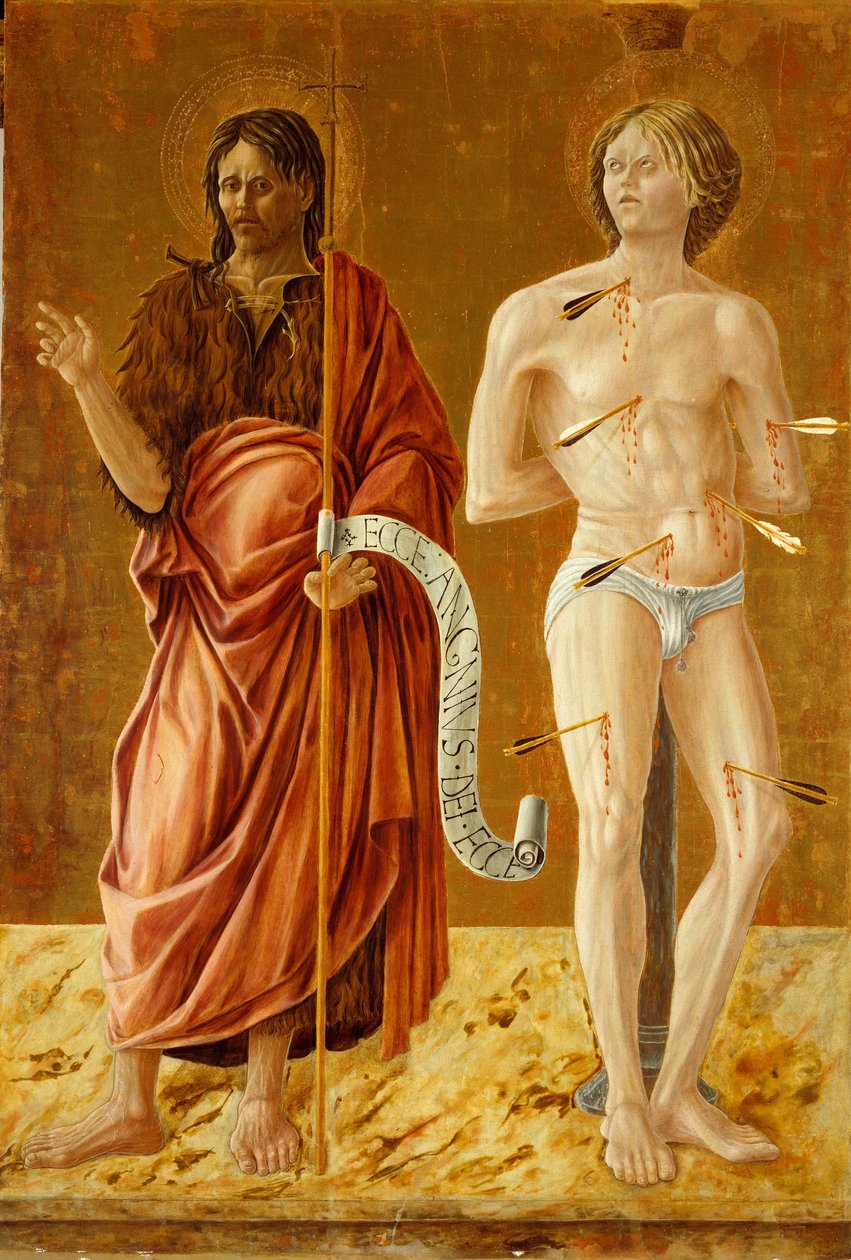 Svatý Jan Křtitel a svatý Šebestián, asi 1450-70 (tempera na desce) od Giovanni Boccati or Boccatto
