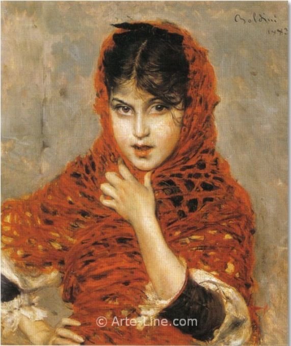 Dívka s červeným šálem Deutsch: Madchen mit rotem Schal Polski: Dívka v červeném šálu od Giovanni Boldini