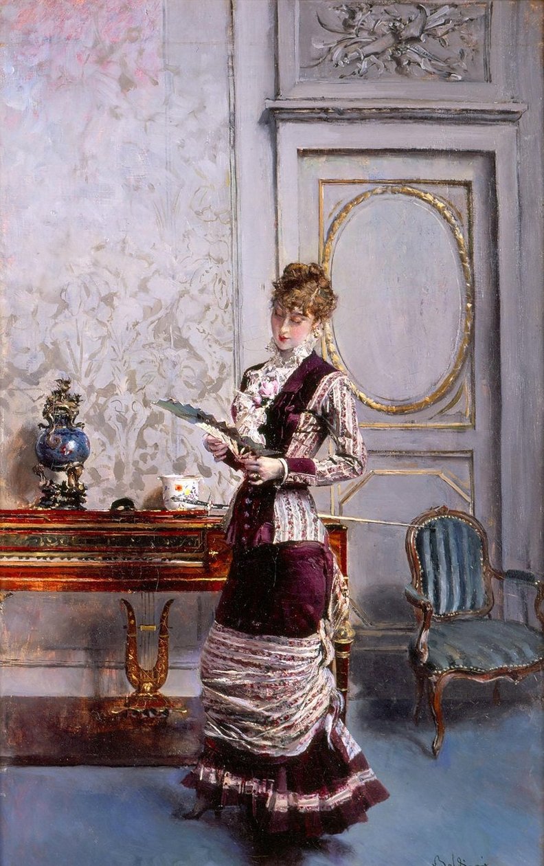 Lady Admiring a Fann Polish: Berthe, looking at the fan Espanol: Berthe che guarda un ventaglion od Giovanni Boldini