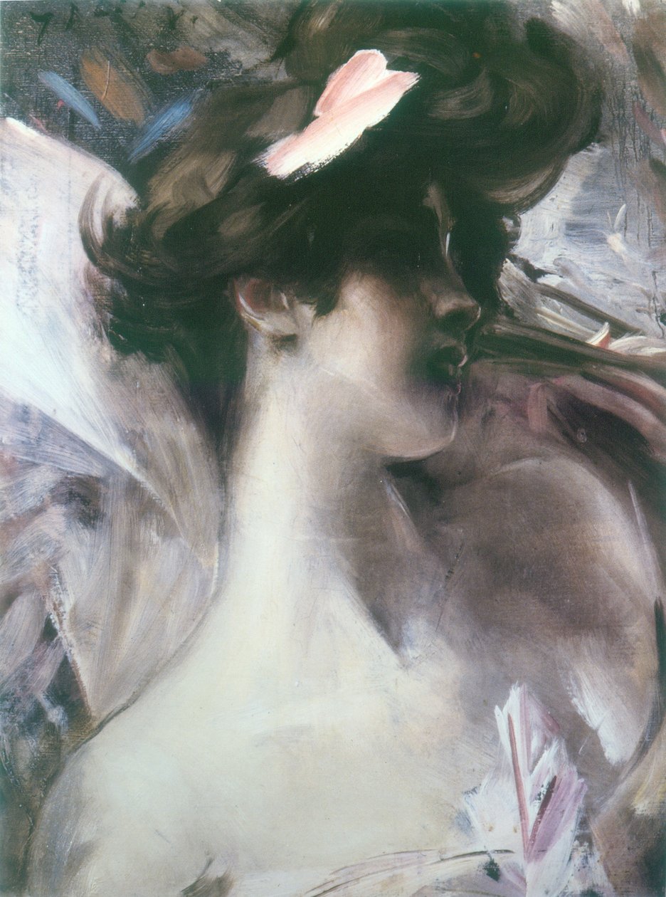 Hlava mladého muže na pozadí rosan od Giovanni Boldini