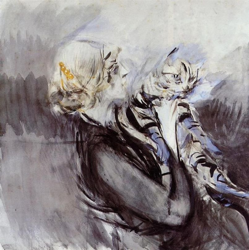 Dáma s kočkou Deutsch: Frau mit Katzen Polski: Žena v kat od Giovanni Boldini