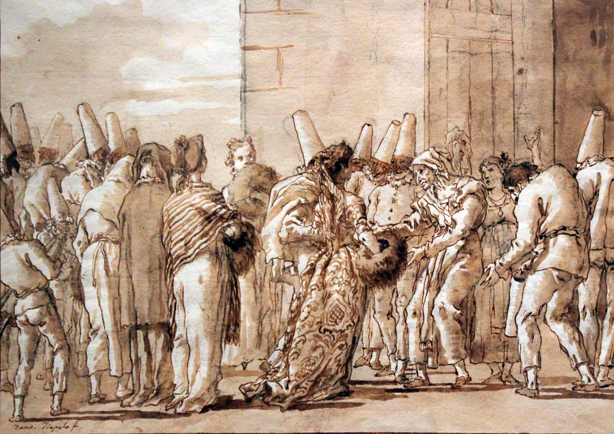 Pulcinella otec vede svou nevěstu domů od Giovanni Domenico Tiepolo