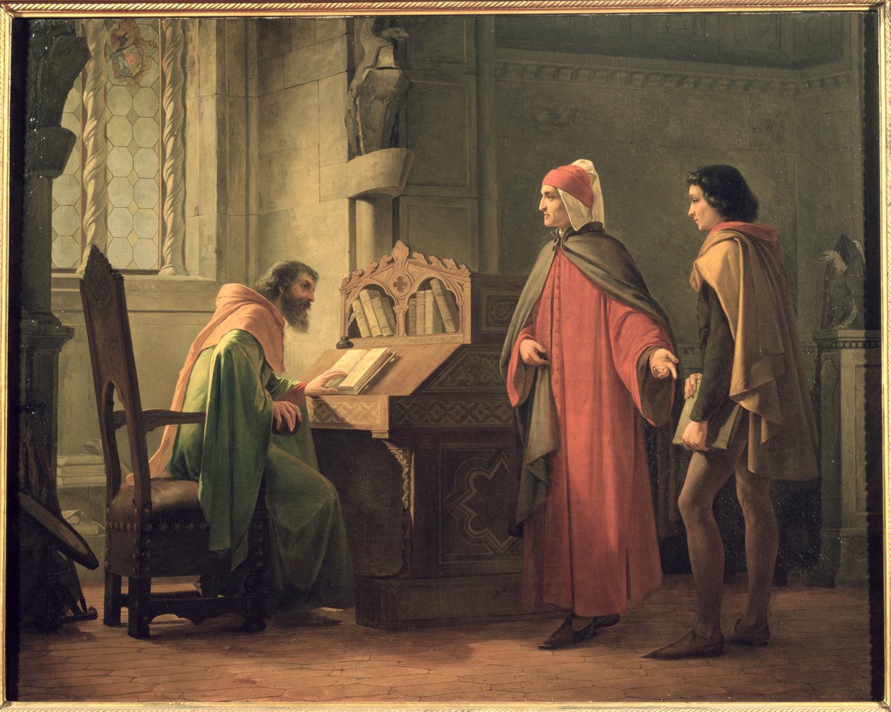 Dante (1265-1321) představuje Giotta (1266-1337) Guido da Polenta († 1310) od Giovanni Mochi