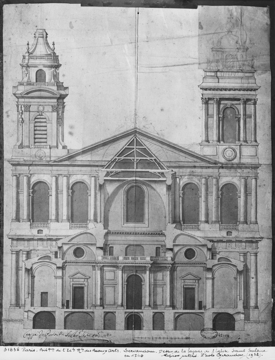 Kostel Saint-Sulpice, průčelí, Paříž, 1740 od Giovanni Niccolo Servandoni