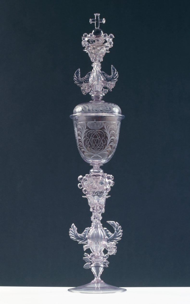 Pohár s víčkem, s vyrytým monogramem Fridricha III., kurfiřta Palatina 1688-1701 (sklo) od Giovanni Pallada