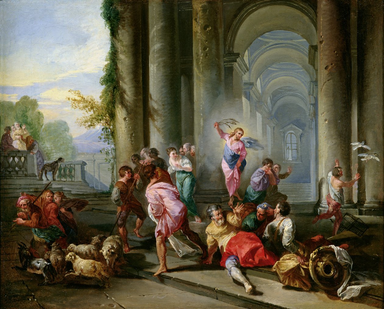 Kristus vyhání obchodníky z chrámu, cca 1720-30 od Giovanni Paolo Pannini