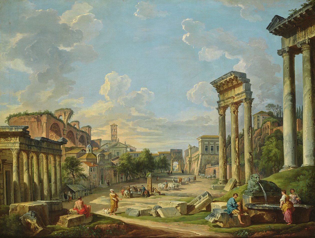 Pohled na Campo Vaccino v Římě, 1740 od Giovanni Paolo Pannini