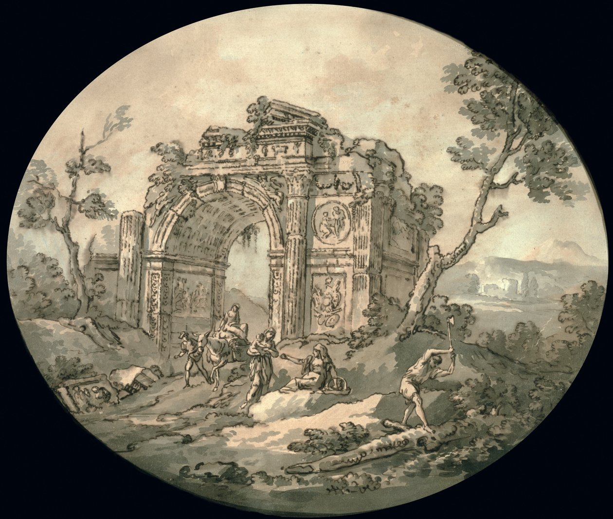 Architektonické ruiny (indický inkoust, pero a sépie na papíře) od Giovanni Paolo Pannini