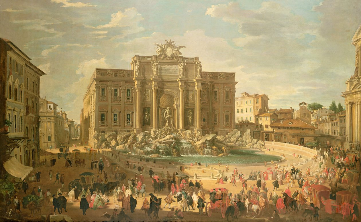 Benedikt XIV. při návštěvě fontány di Trevi od Giovanni Paolo Pannini