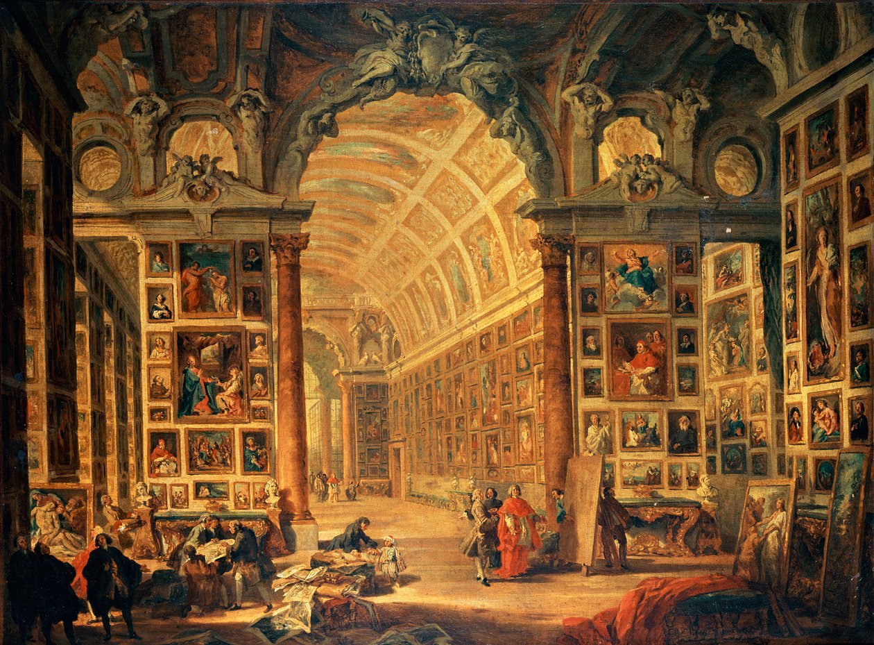Vnitřní pohled na galerii Colonna, Řím od Giovanni Paolo Pannini